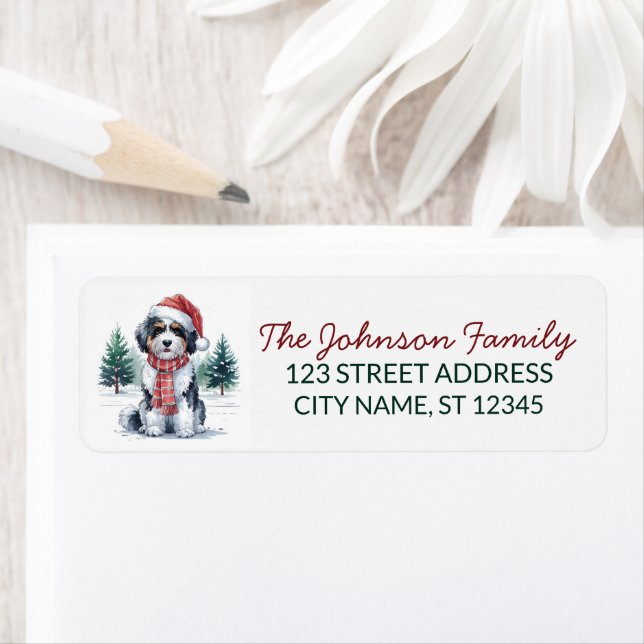Bernedoodle Dog Christmas Return Address           (Insitu)