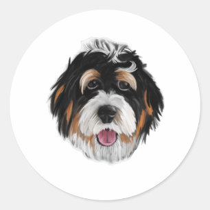 Bernedoodle Dog Face Classic Round Sticker