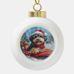 Bernedoodle Dog in Sledge Let it Snow Christmas Ceramic Ball Christmas Ornament