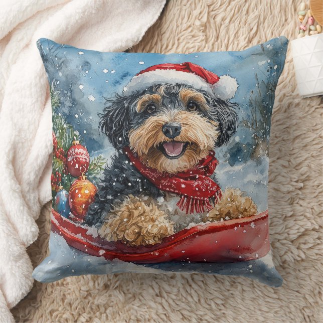 Bernedoodle Dog in Sledge Let it Snow Christmas Cushion (Blanket)