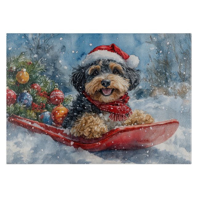 Bernedoodle Dog in Sledge Let it Snow Christmas Cutting Board (Front)