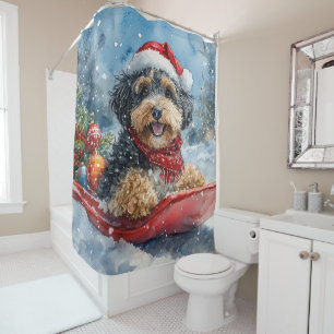 Bernedoodle Dog in Sledge Let it Snow Christmas Shower Curtain