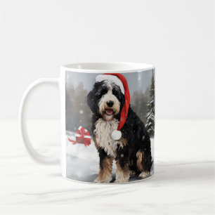 Bernedoodle Dog in Snow Christmas  Coffee Mug
