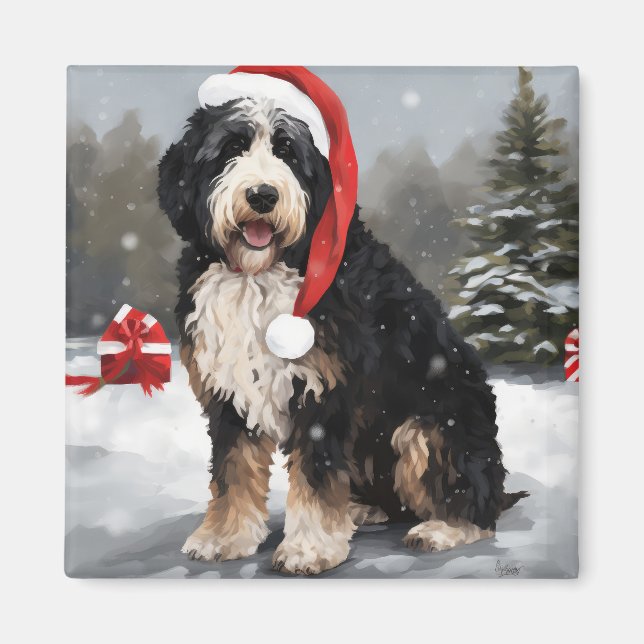 Bernedoodle Dog in Snow Christmas  Magnet (Front)