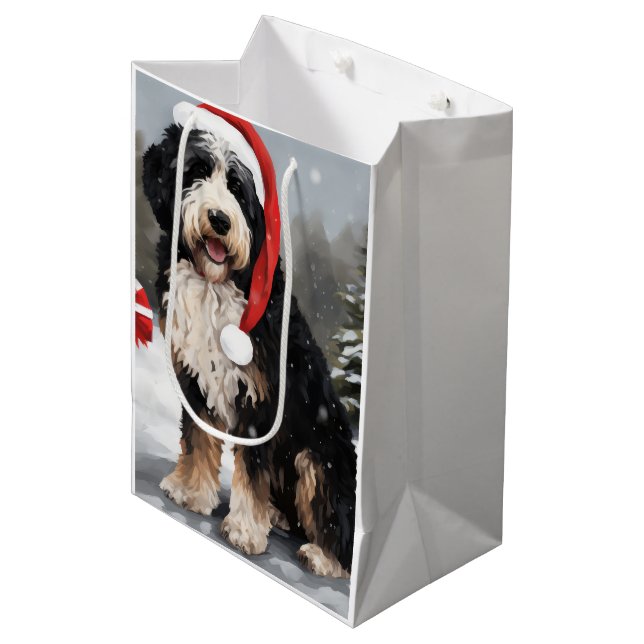 Bernedoodle Dog in Snow Christmas  Medium Gift Bag (Front Angled)