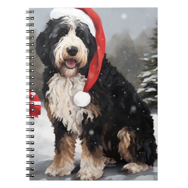 Bernedoodle Dog in Snow Christmas  Notebook (Front)