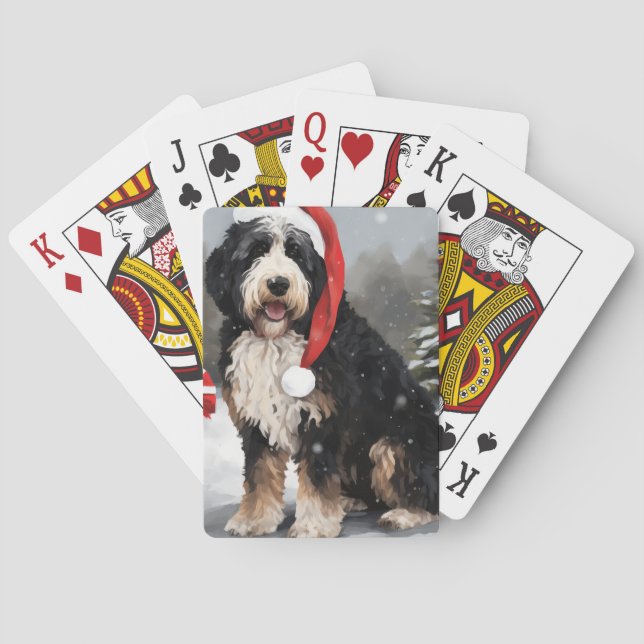 Bernedoodle Dog in Snow Christmas  Playing Cards (Back)