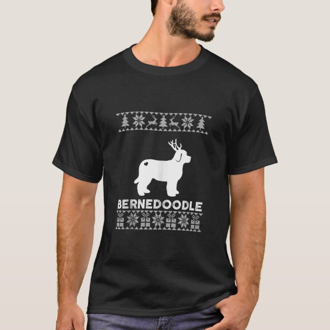 Bernedoodle Dog Lover Xmas Reindeer Ugly Christmas T-Shirt (Front)
