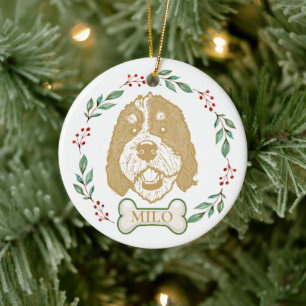 Bernedoodle Dog Personalised Hand Drawing Ceramic Tree Decoration