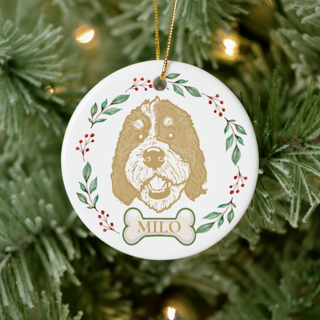 Bernedoodle Dog Personalised Hand Drawing Ceramic Tree Decoration (Tree)