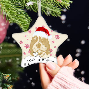 Bernedoodle Dog Personalised Hand Drawing Ceramic Tree Decoration