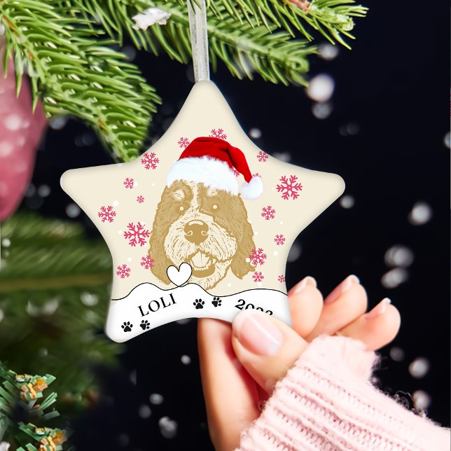 Bernedoodle Dog Personalised Hand Drawing Ceramic Tree Decoration (Creator Uploaded)