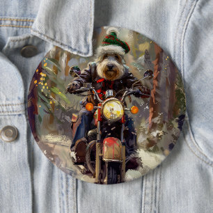 Bernedoodle Dog Riding Motorcycle Christmas  6 Cm Round Badge