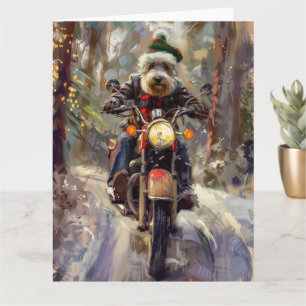 Bernedoodle Dog Riding Motorcycle Christmas  Card