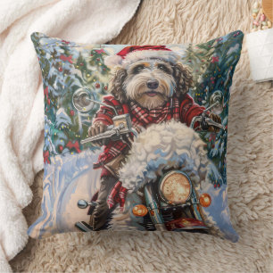 Bernedoodle Dog Riding Motorcycle Christmas Cushion