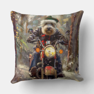 Bernedoodle Dog Riding Motorcycle Christmas Cushion