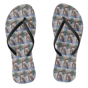 Bernedoodle Dog Riding Motorcycle Christmas Flip Flops
