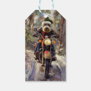Bernedoodle Dog Riding Motorcycle Christmas  Gift Tags
