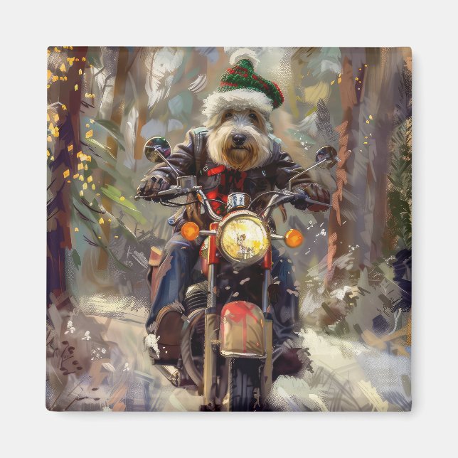 Bernedoodle Dog Riding Motorcycle Christmas  Magnet (Front)