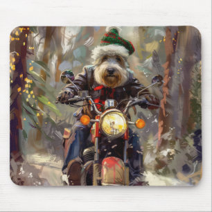 Bernedoodle Dog Riding Motorcycle Christmas  Mouse Mat