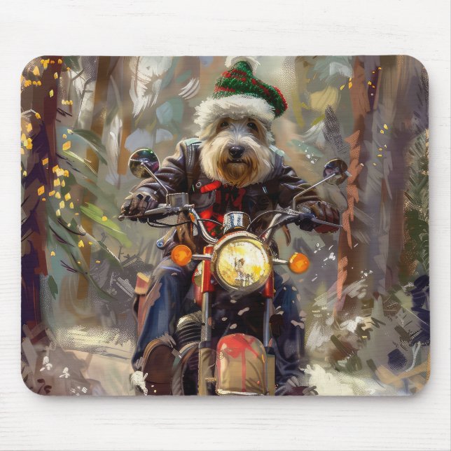 Bernedoodle Dog Riding Motorcycle Christmas  Mouse Mat (Front)
