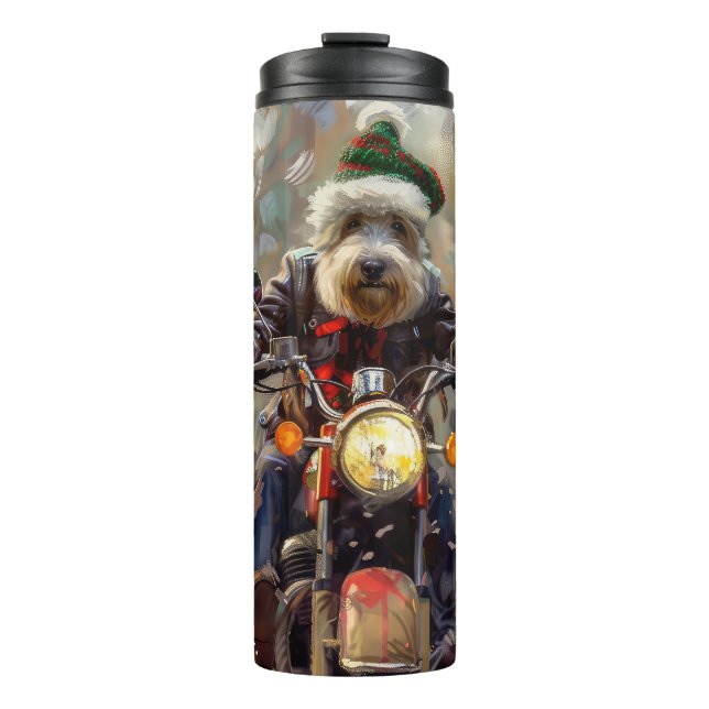 Bernedoodle Dog Riding Motorcycle Christmas  Thermal Tumbler (Front)