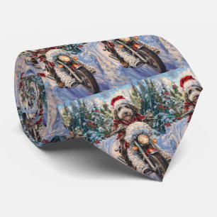 Bernedoodle Dog Riding Motorcycle Christmas Tie