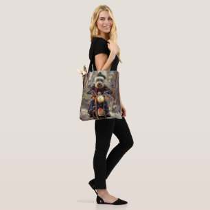 Bernedoodle Dog Riding Motorcycle Christmas Tote Bag
