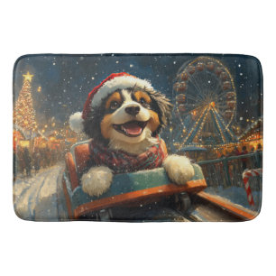 Bernedoodle Dog Roller Coaster Christmas Bath Mat