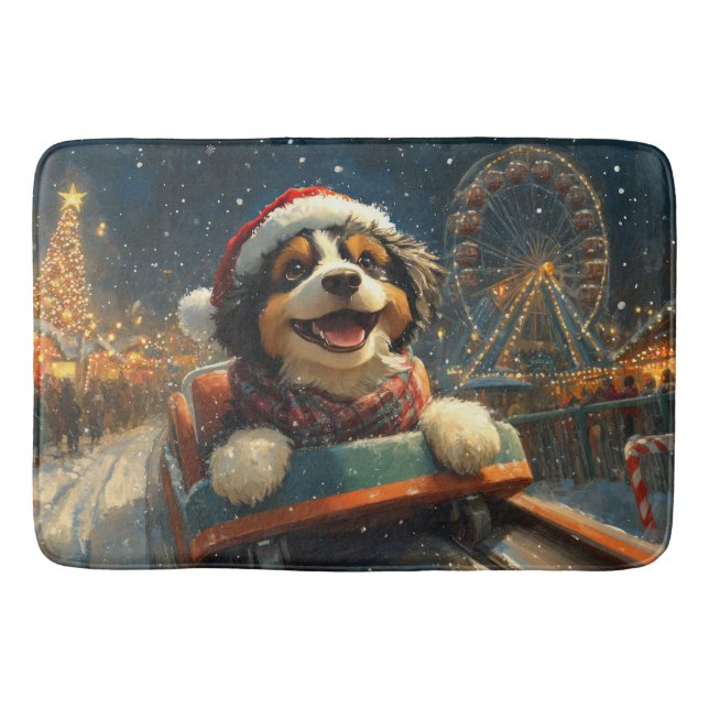 Bernedoodle Dog Roller Coaster Christmas  Bath Mat (Front)
