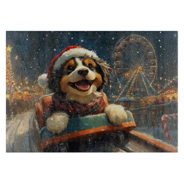 Bernedoodle Dog Roller Coaster Christmas  Cutting Board (Front)