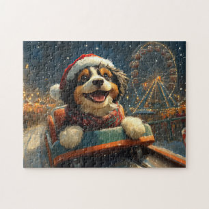 Bernedoodle Dog Roller Coaster Christmas Jigsaw Puzzle