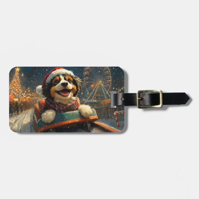Bernedoodle Dog Roller Coaster Christmas  Luggage Tag (Front Horizontal)