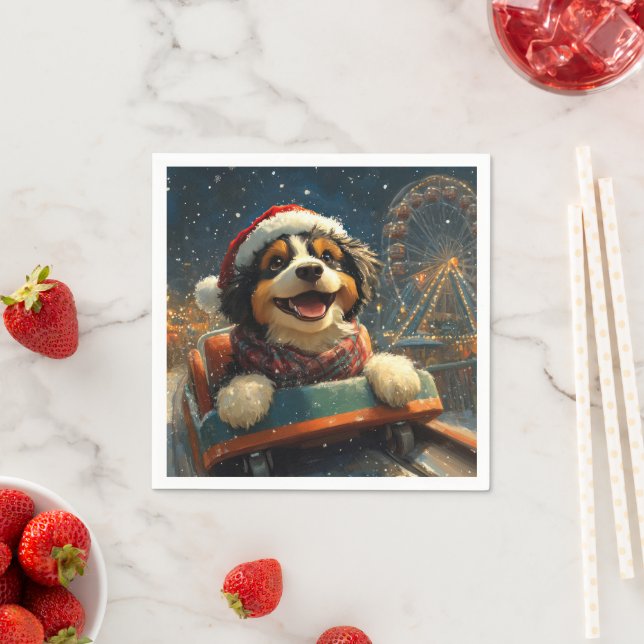 Bernedoodle Dog Roller Coaster Christmas  Napkin (Insitu)