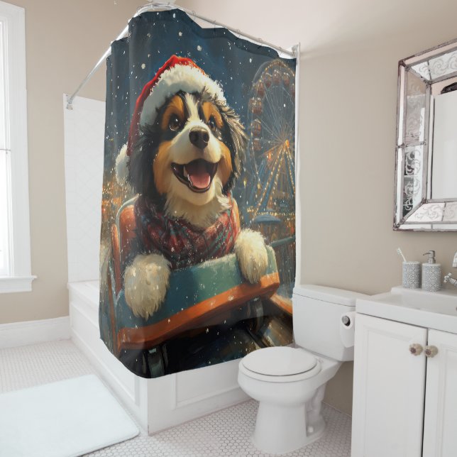 Bernedoodle Dog Roller Coaster Christmas  Shower Curtain (In Situ)