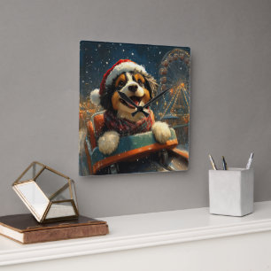 Bernedoodle Dog Roller Coaster Christmas  Square Wall Clock