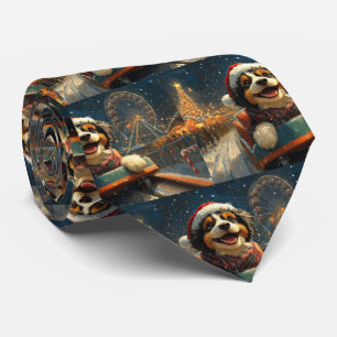 Bernedoodle Dog Roller Coaster Christmas Tie