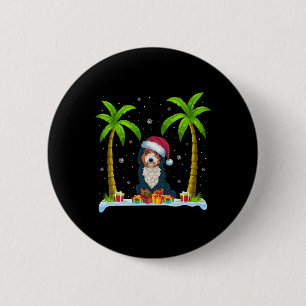 Bernedoodle Dog Santa Hat Palm Tree Beach Xmas Paj 6 Cm Round Badge