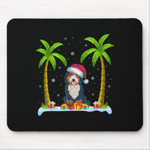Bernedoodle Dog Santa Hat Palm Tree Beach Xmas Paj Mouse Mat