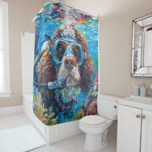 Bernedoodle Dog Scuba Diving Underwater Shower Curtain