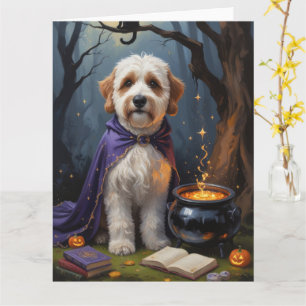 Bernedoodle Dog Whimsical Halloween Painting Card