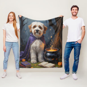 Bernedoodle Dog Whimsical Halloween Painting Fleece Blanket