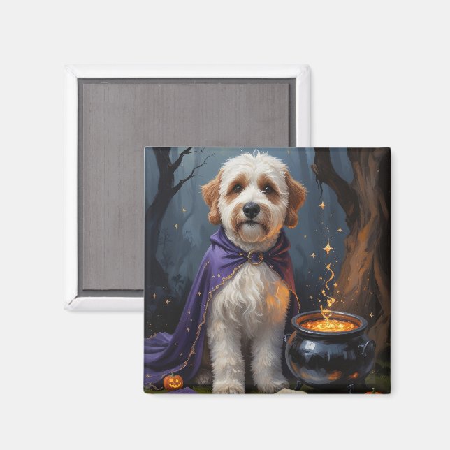 Bernedoodle Dog Whimsical Halloween Painting Magnet (Front/Back)