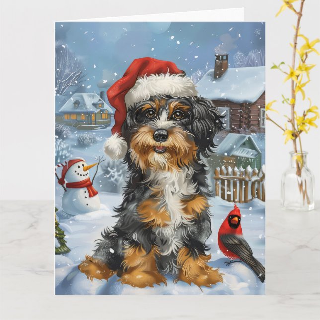 Bernedoodle Dog Winter Wonderland Christmas Card (Yellow Flower)