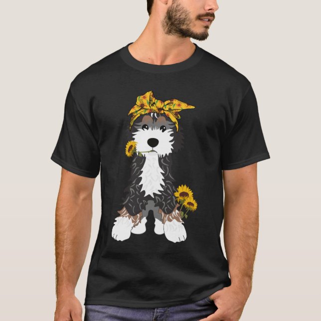 Bernedoodle Dog With Sunflowers T-Shirt (Front)