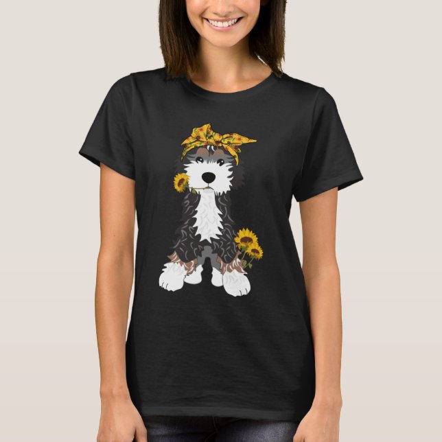 Bernedoodle Dog With Sunflowers T-Shirt (Front)