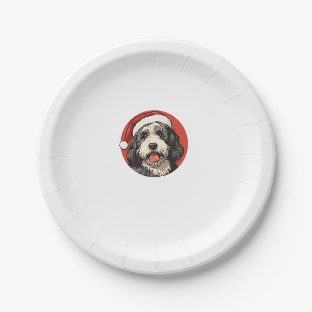 Bernedoodle Dog Xmas Doodle Dood Cute Christmas Be Paper Plate (Front)