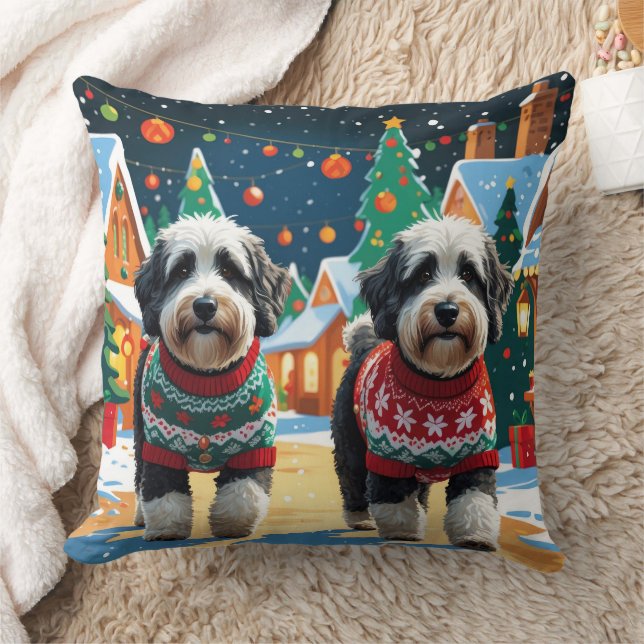 Bernedoodle Dogs Christmas Snow Holiday Cushion (Blanket)