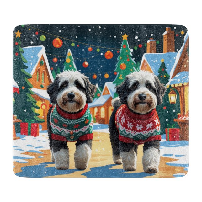 Bernedoodle Dogs Christmas Snow Holiday Cutting Board (Front)