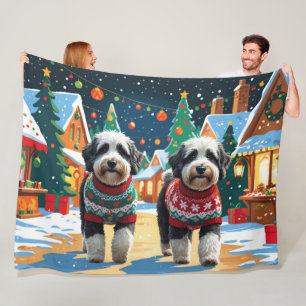 Bernedoodle Dogs Christmas Snow Holiday Fleece Blanket
